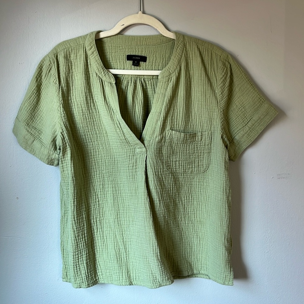 J.Crew cotton short-sleeve v-neck crinkle top